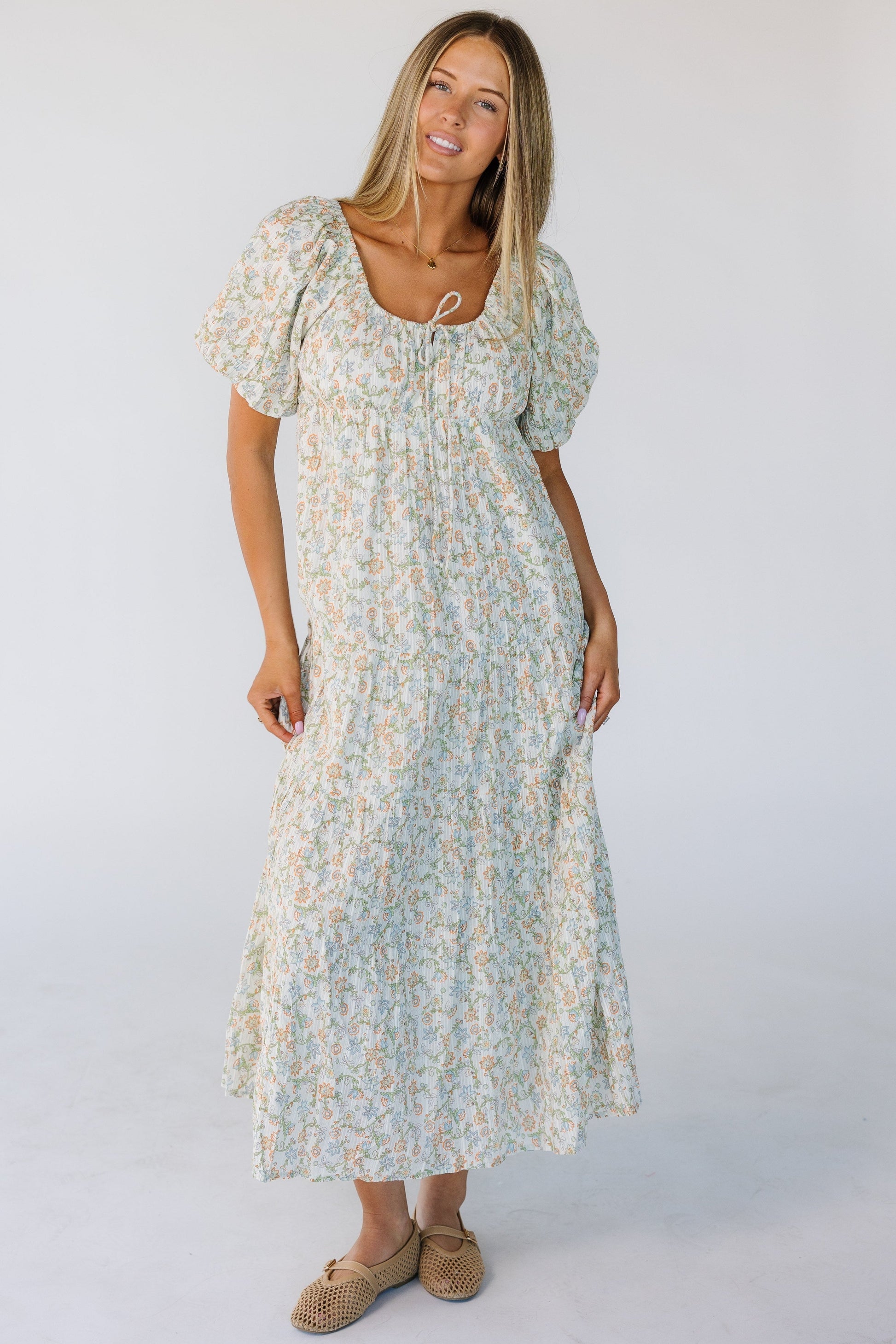 Women Citrus Citrus Lyon Tiered Spring Dress Blue Floral Print / XL Women Citrus Citrus Lyon Tiered Spring Dress Blue Floral Print / XL
