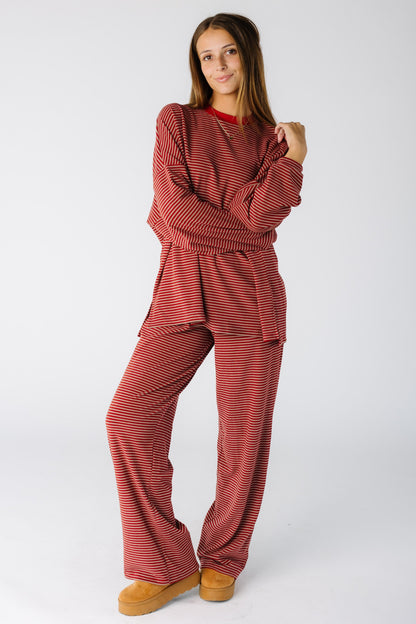 Loose fitting red and tan stripe lounge set