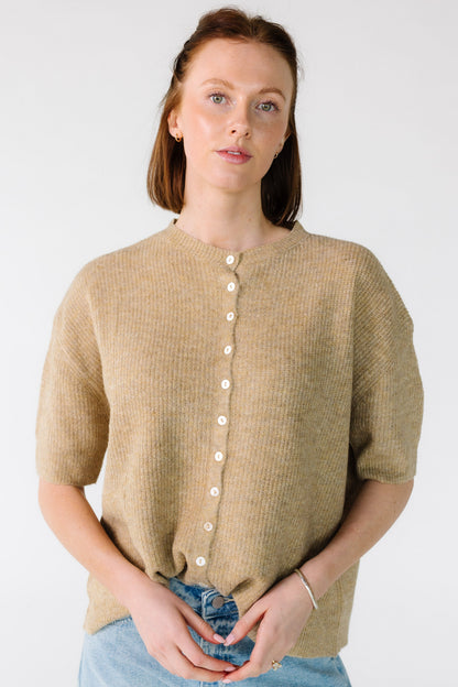 Dressed Up Cardigan- Spring in latte tan for women and teens.