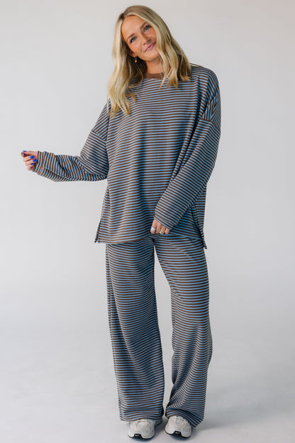 Cutie Everyday Stripe Spring Set in light blue and brown stripe for women and teens.
