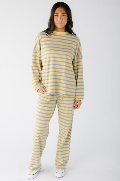 Cutie Everyday Stripe Set in cotton ribbed fabric in yellow and blue stripe for women and teens.