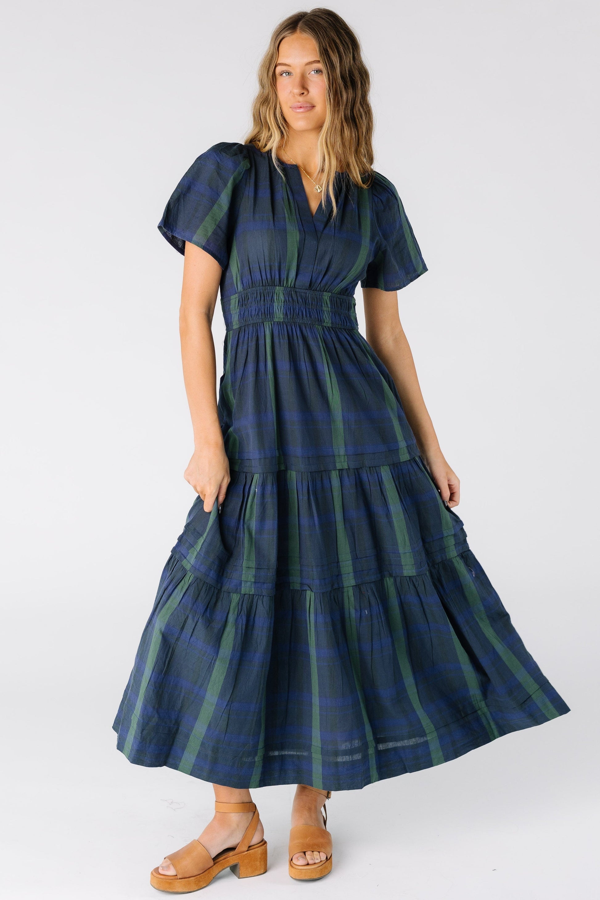 Citrus The Hollis Shae Dress WOMEN'S DRESS Citrus Green Plaid XS 