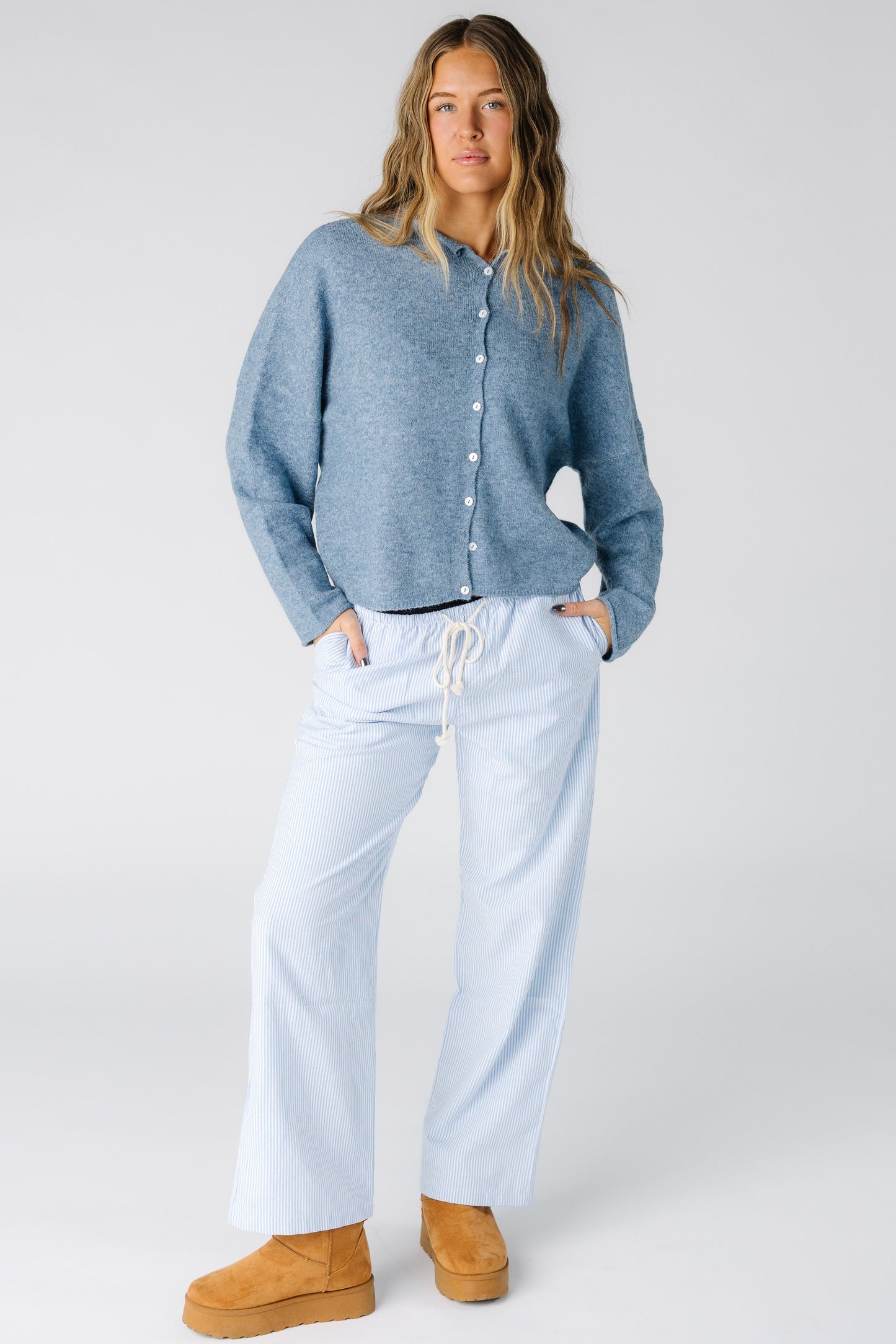 Brass & Roe Comfy Stripe Pants- New  in blue and white stripe for women and teens 