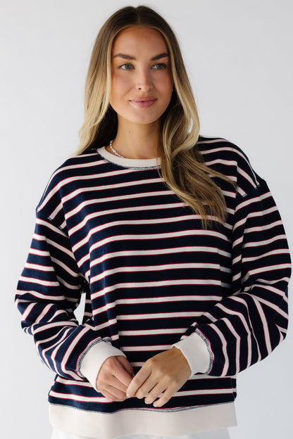 Coastal Everyday Striped Pullover Knit in navy & white stripe for women and teen girls.