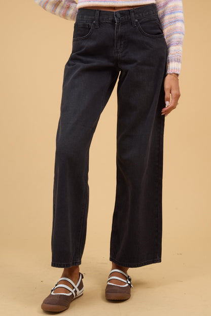 Baggy Wide Leg Denim in washed black for women and teen girls.