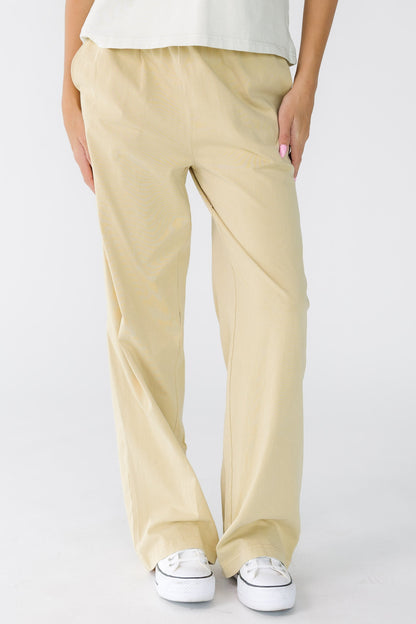 Washed Cotton Straight Pants in beige for women and teens.
