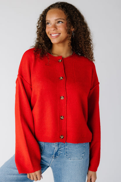The Priscilla Cardigan in red for women and teens