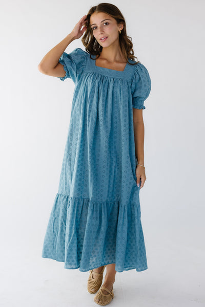 Brass & Roe Modest Forever Eyelet Midi Dress Deep Pink / S