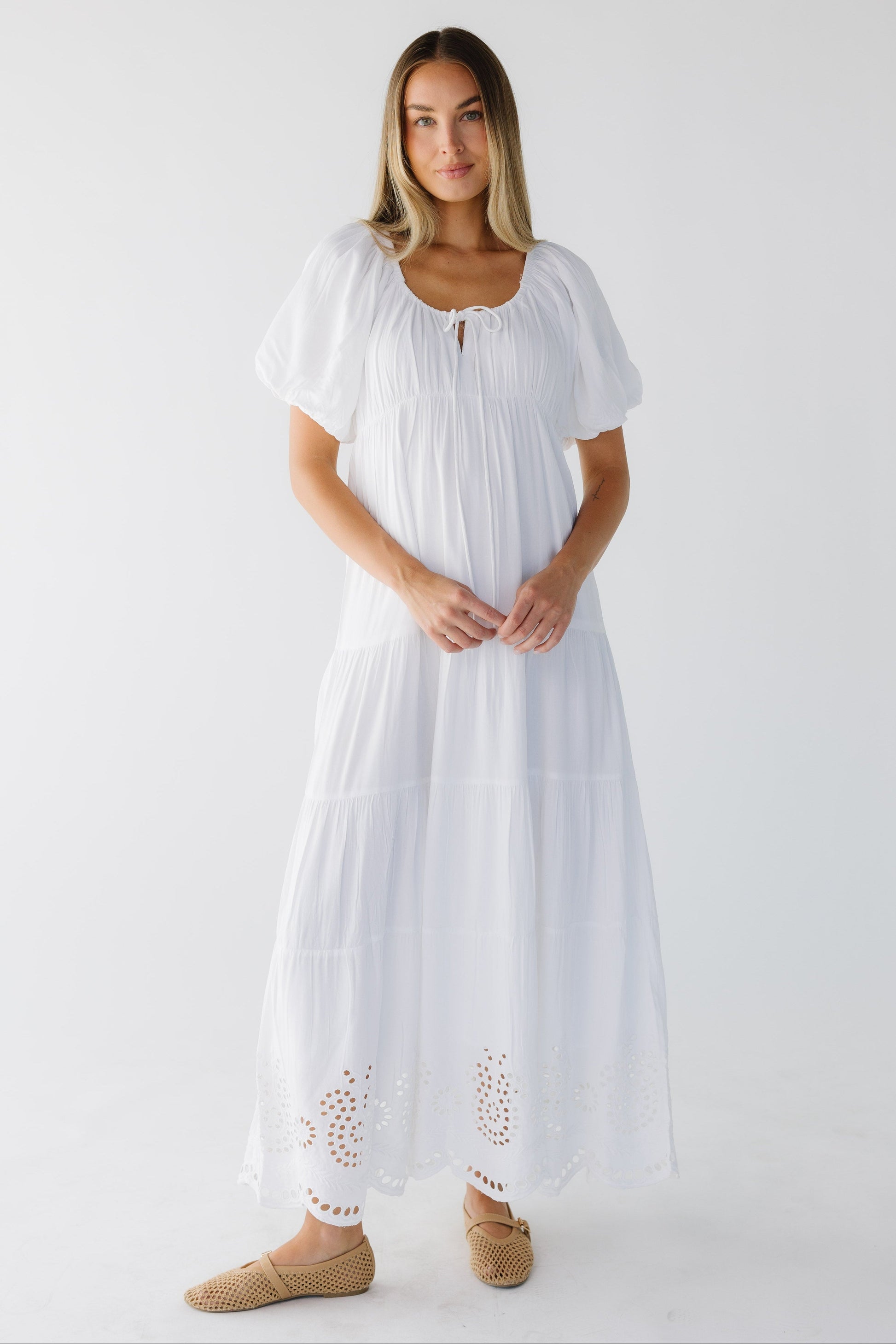 Citrus Lyon Modest White Tier Dress White Eyelet / XXL