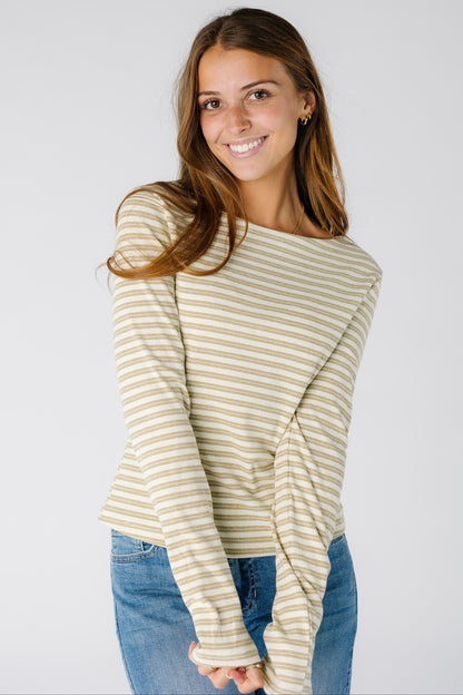 The Jessica Ribbed Long Sleeve Striped Tee in butter yellow for women and teens