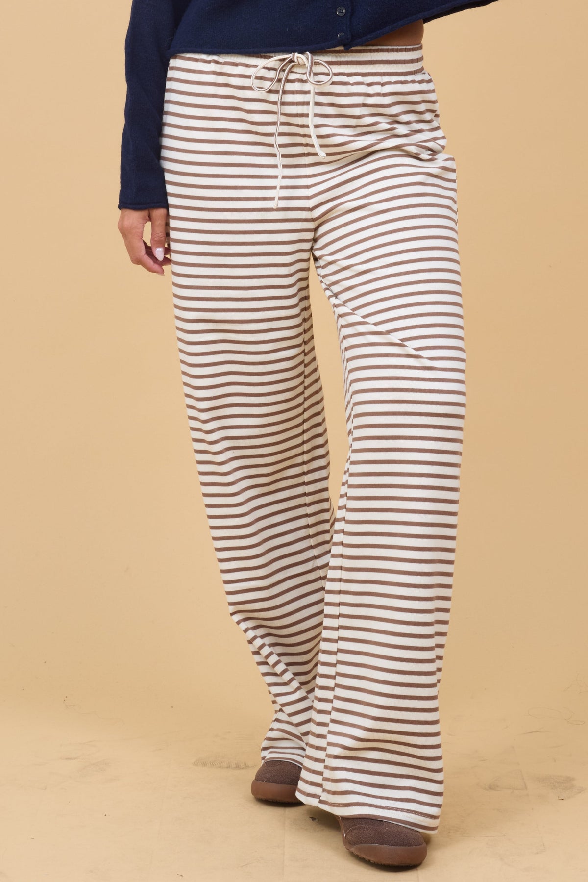 Paulina Drawstring Pants in cream & brown stripe for women and teenage girls.