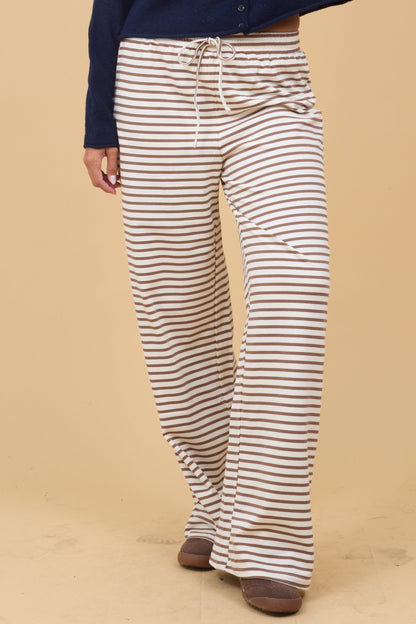 Paulina Drawstring Pants in cream & brown stripe for women and teenage girls.