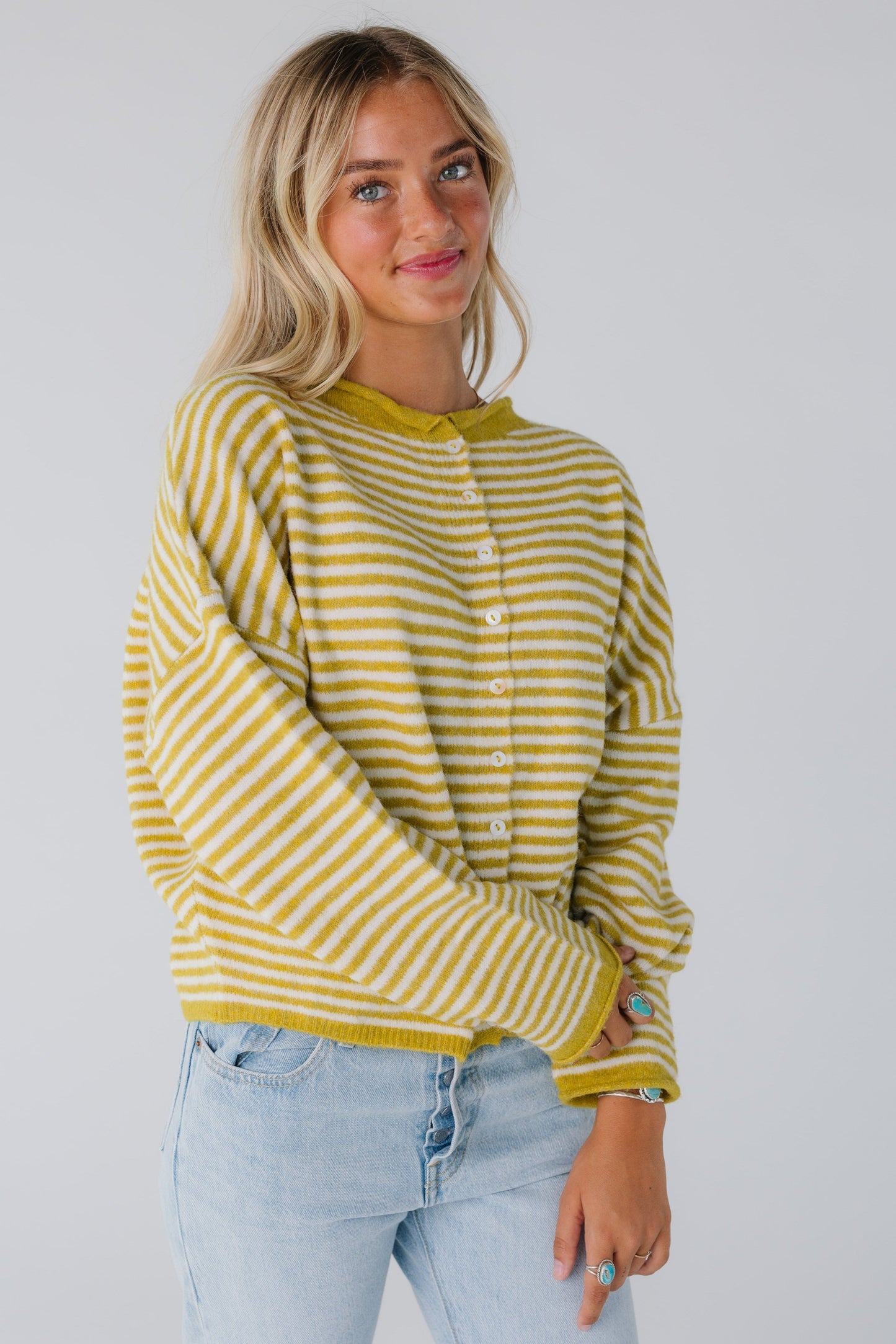 Aria New Stripe Cardigan WOMEN'S CARDIGAN Things Between Dijon Yellow S 