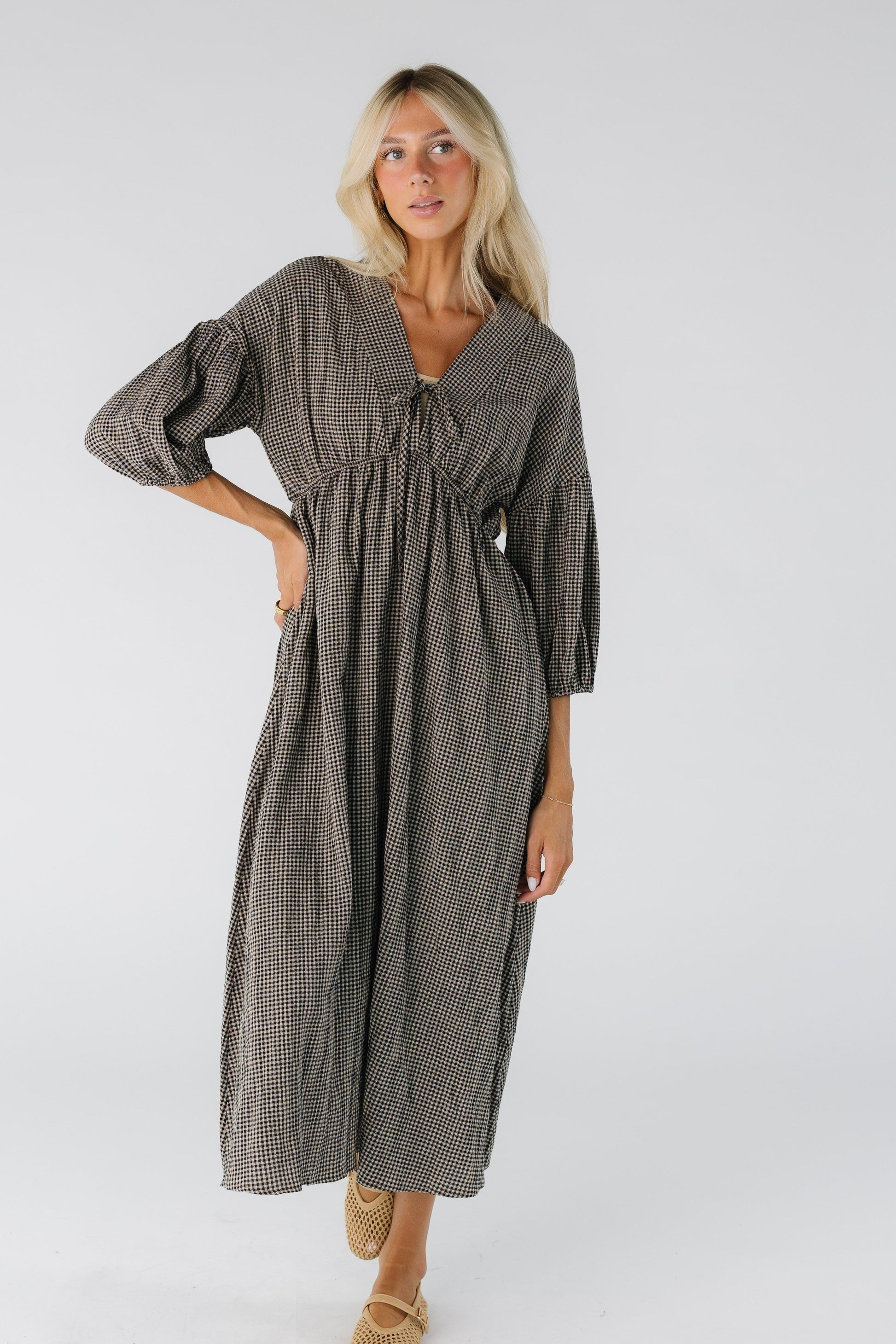 Brass & Roe Gauze Tie Front Dress - Gingham WOMEN'S DRESS brass & roe 