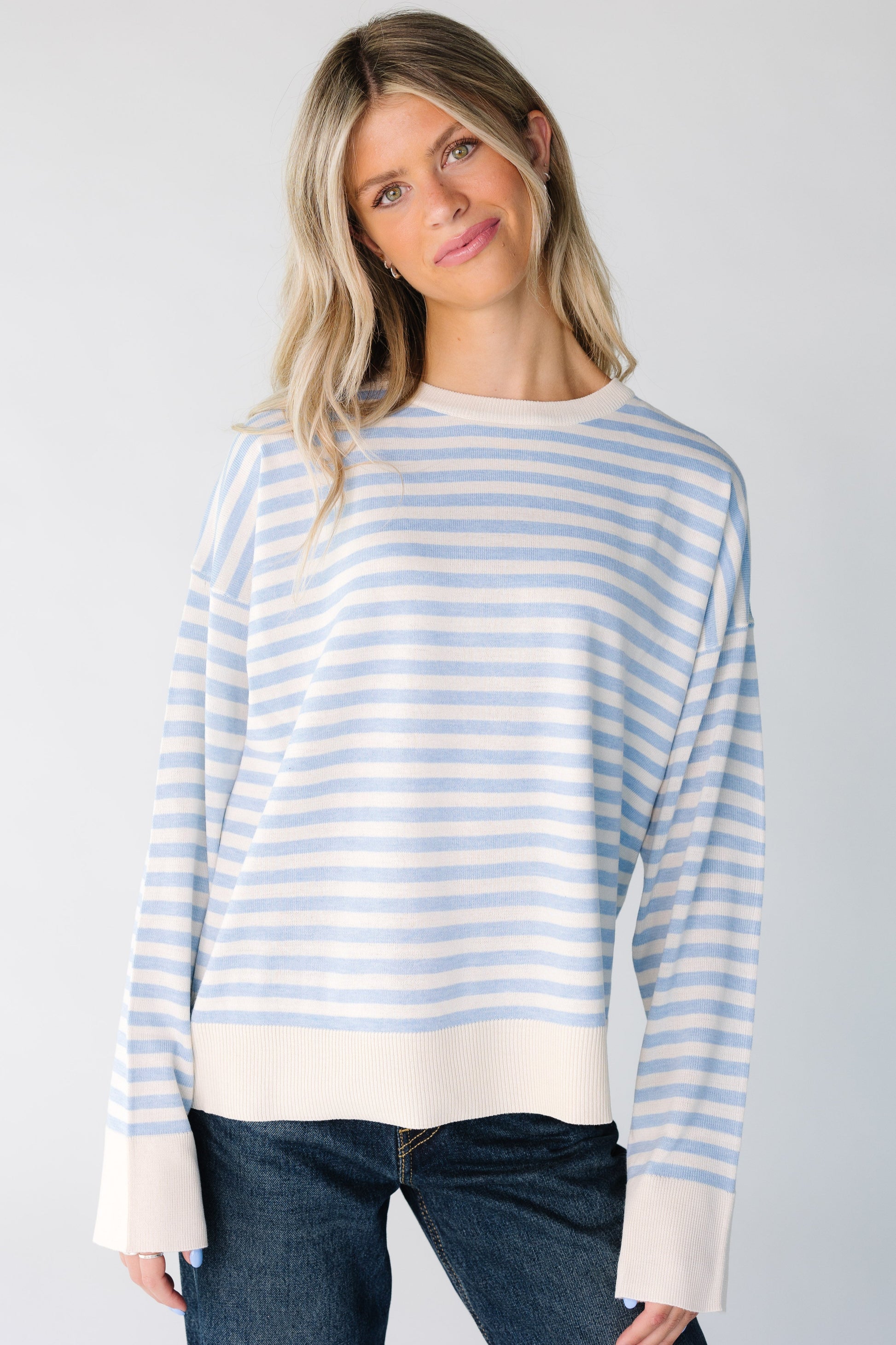 Azura Sweater for women and teens in light blue and white