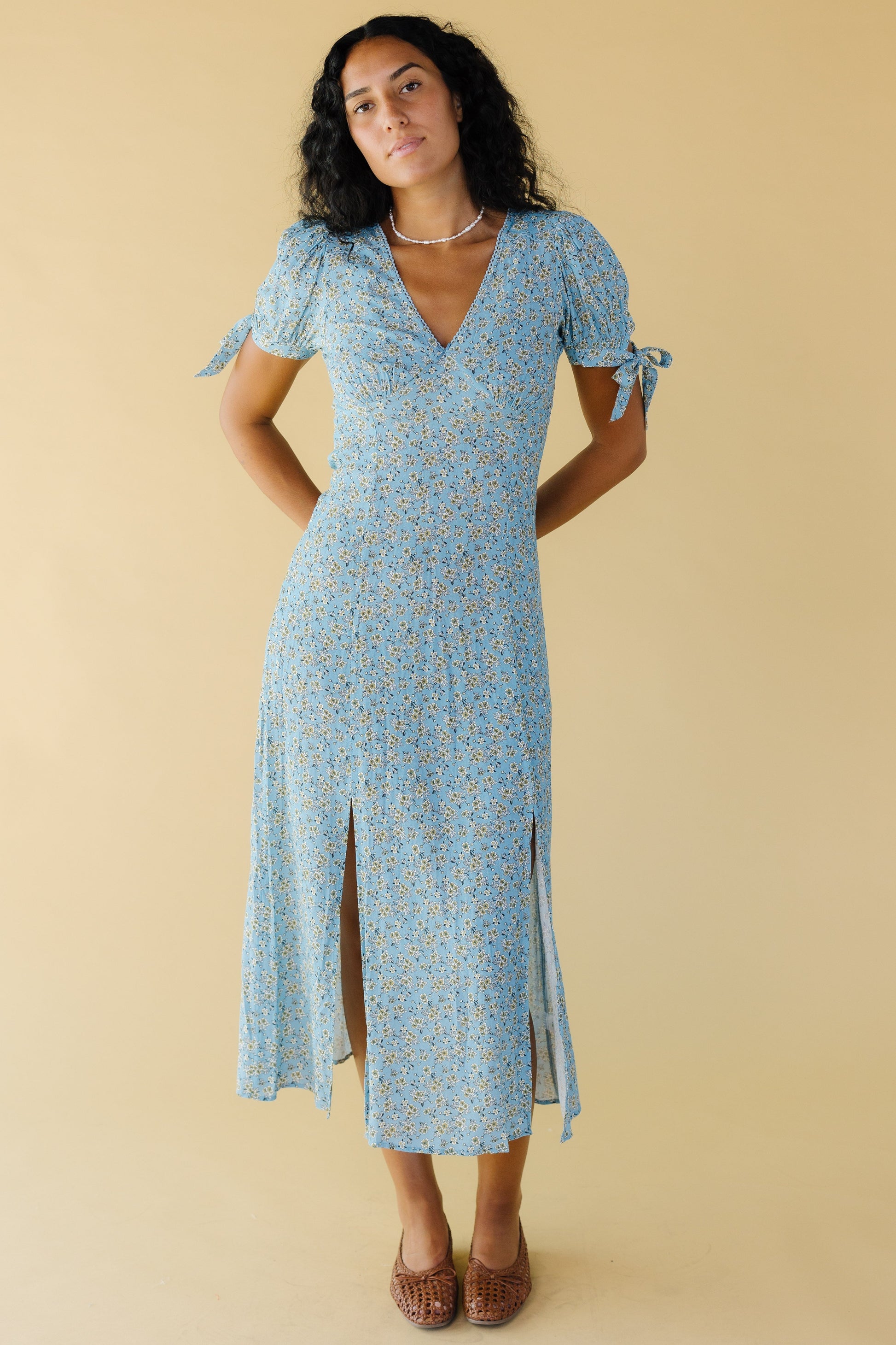 Blue Floral Midi Dress Blue Floral / S