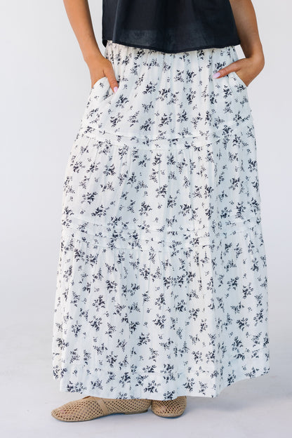 Citrus Shae Floral Print Skirt in white with black floral print for women and teens.