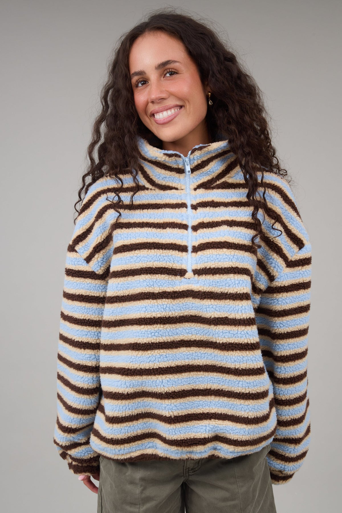 Striped Sherpa Pullover WOMEN'S TOP Called to Surf 