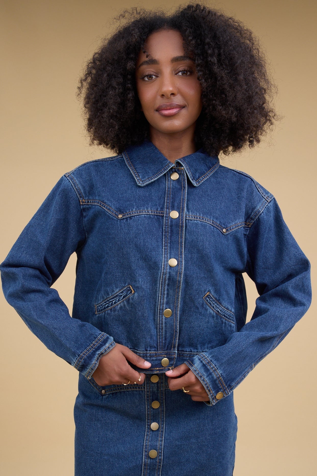 Button Down Indigo Denim Jacket WOMEN'S JACKETS Miou Muse Indigo Denim S 