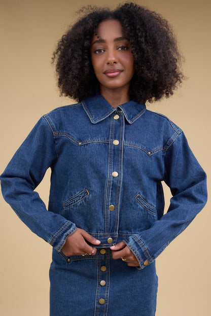 Button Down Indigo Denim Jacket WOMEN'S JACKETS Miou Muse Indigo Denim S 