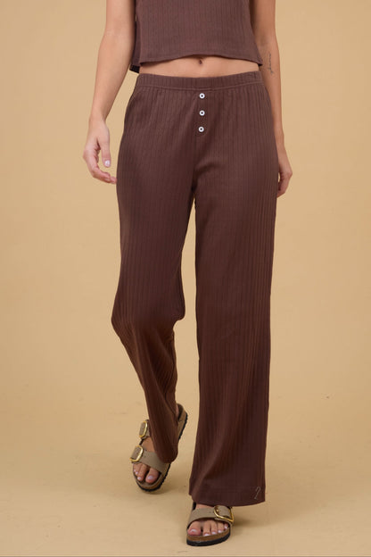 Soft Touch Pointelle Knit Wide Leg Pants in brown for women and teen girls.