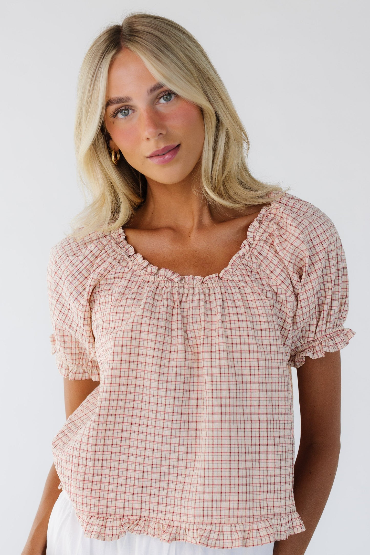 Francine Checker Top in red plaid for women & teen girls.