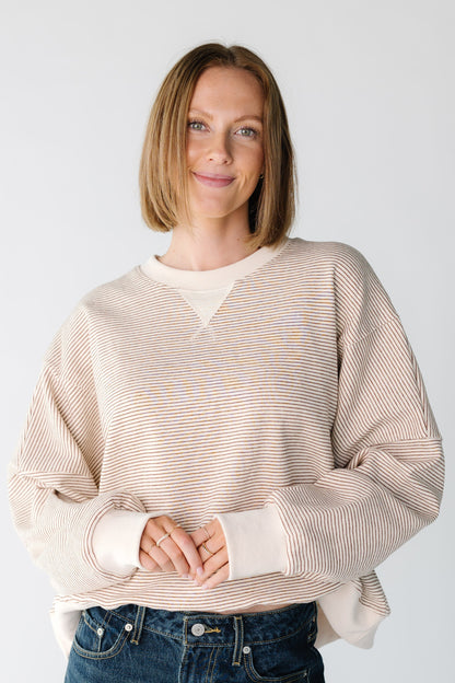 Chelsea Striped Sweatshirt for women and teens in camel and ecru stripe