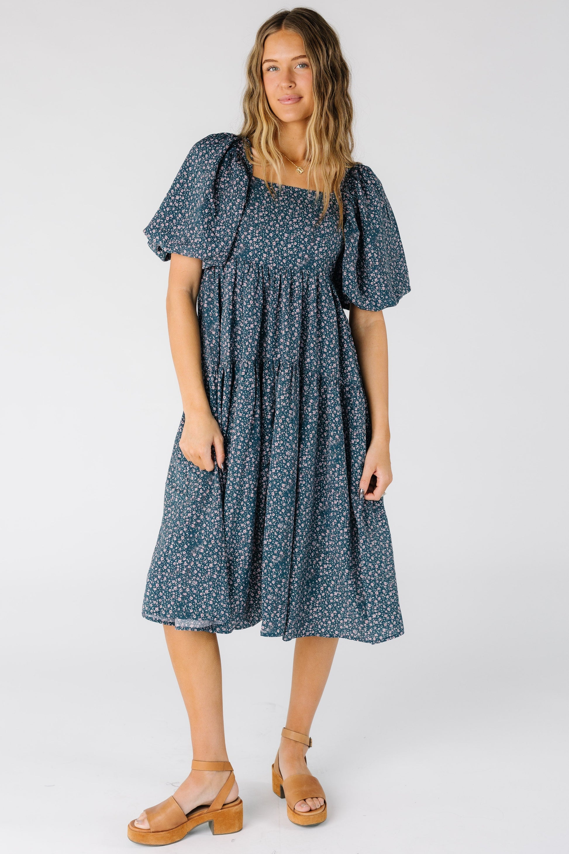 Brass & Roe Maisy Square Neck Dress in sea green and blue for women and teens