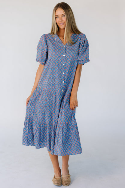 Citrus The Tara Dress WOMEN'S DRESS Citrus Blue Indian Print XS 