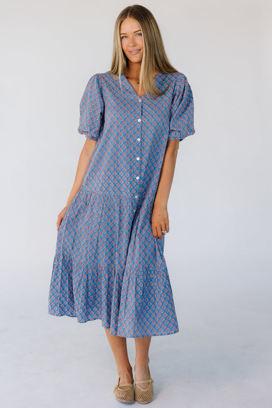 Citrus The Tara Dress WOMEN'S DRESS Citrus Blue Indian Print XS 