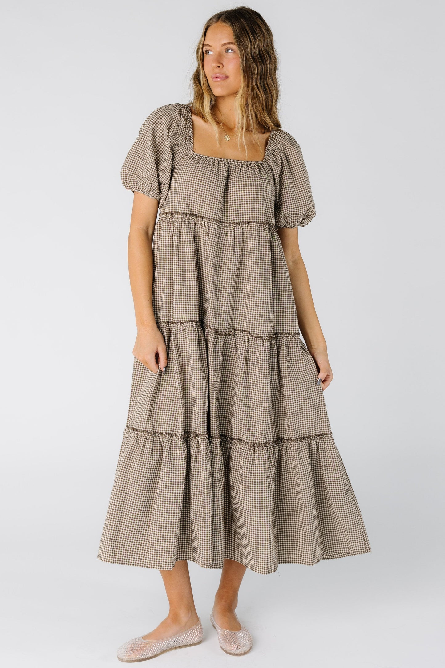 Brass & Roe Charity Tiered Midi Dress - Gingham WOMEN'S DRESS brass & roe 