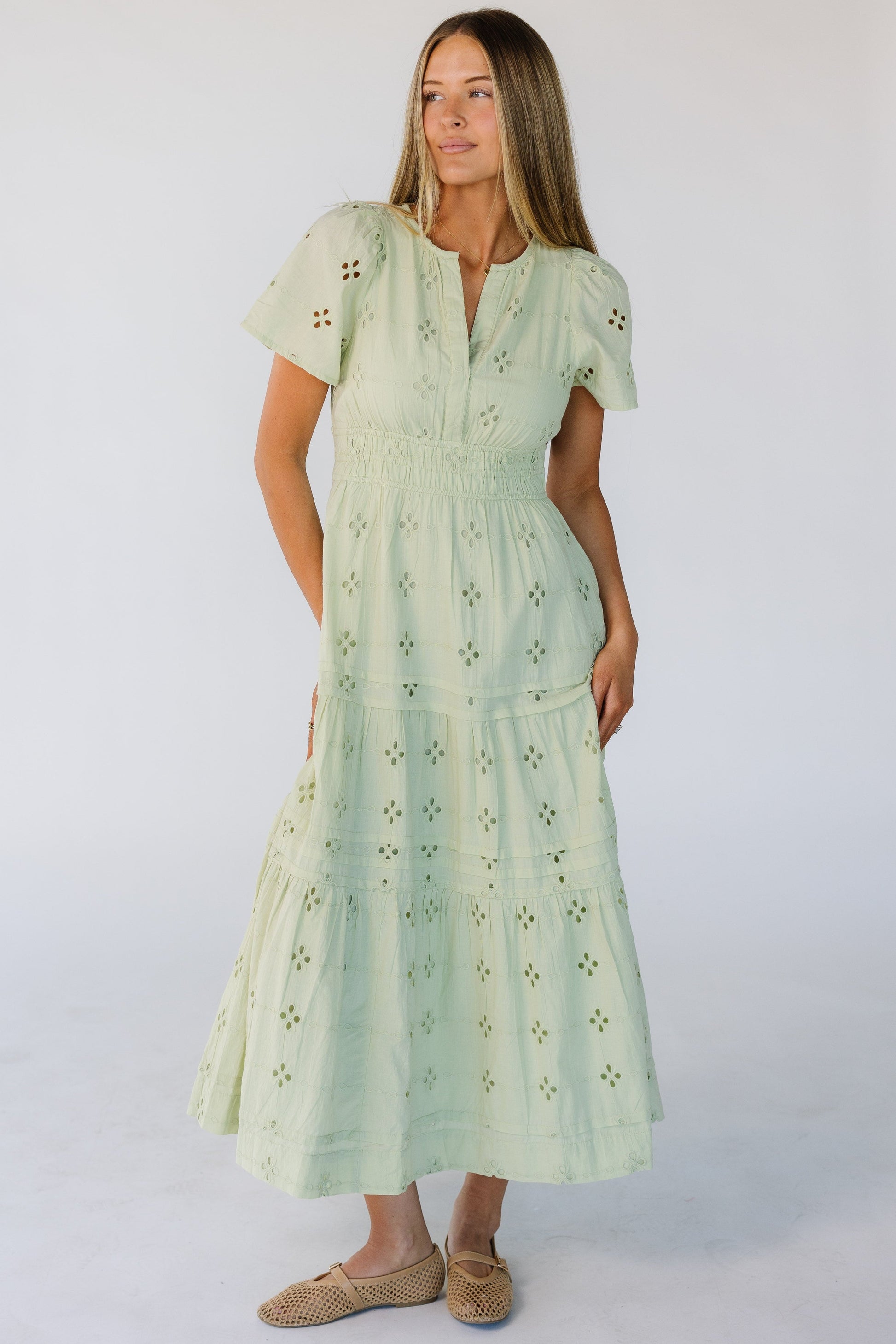 Citrus The Shae Spring Eyelet Dress WOMEN'S DRESS Citrus Light Green Eyelet XS 