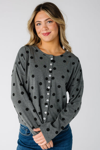 Darla Ribbed Cardigan in charcoal for women and teens