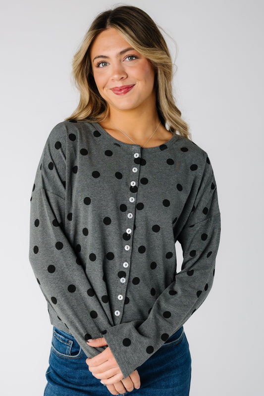 Darla Ribbed Cardigan in charcoal for women and teens