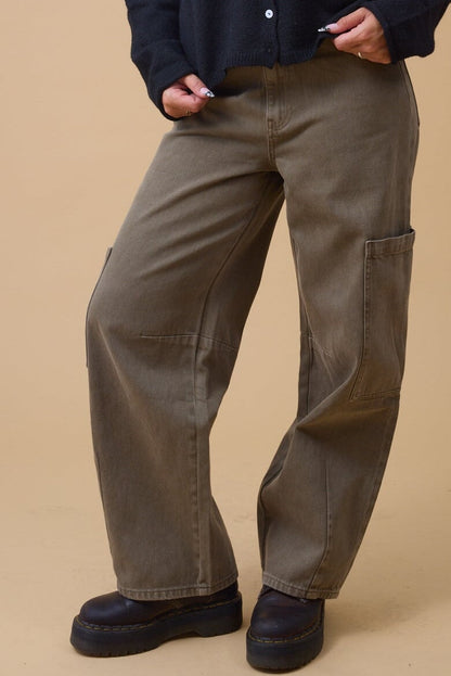 Washed Cargo Pants WOMEN'S DENIM Miou Muse Brown S 