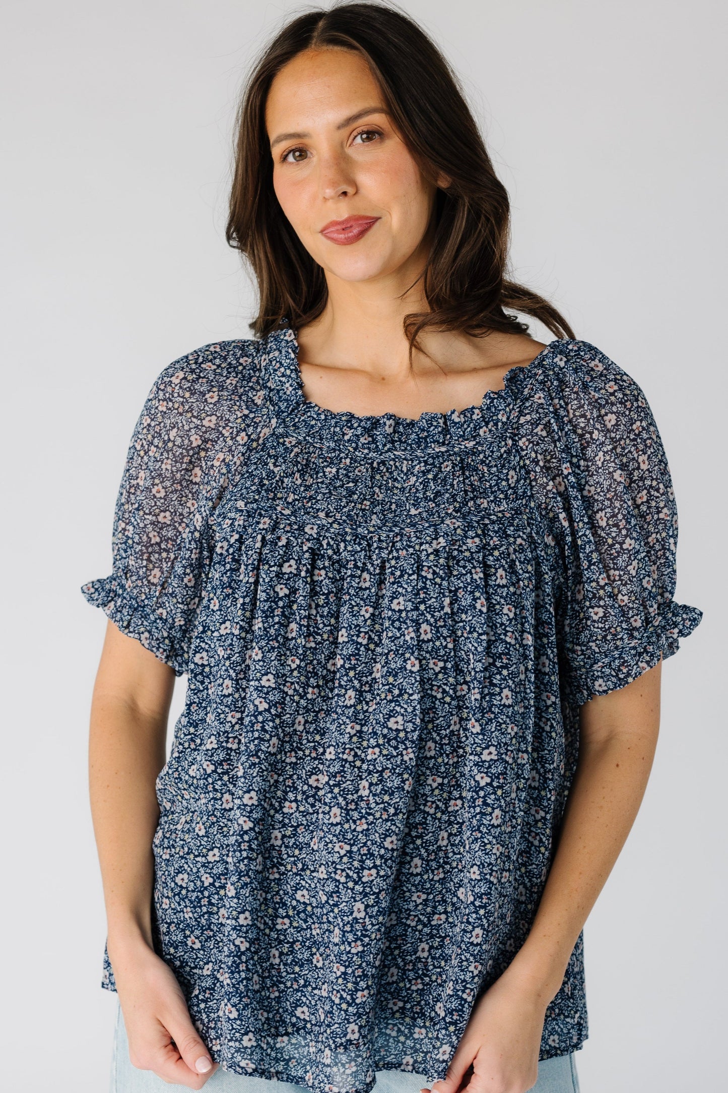 Citrus Eila Print Top WOMEN'S TOP Citrus Blue Chiffon XS 