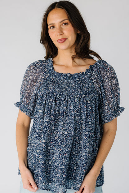 Citrus Eila Print Top WOMEN'S TOP Citrus Blue Chiffon XS 