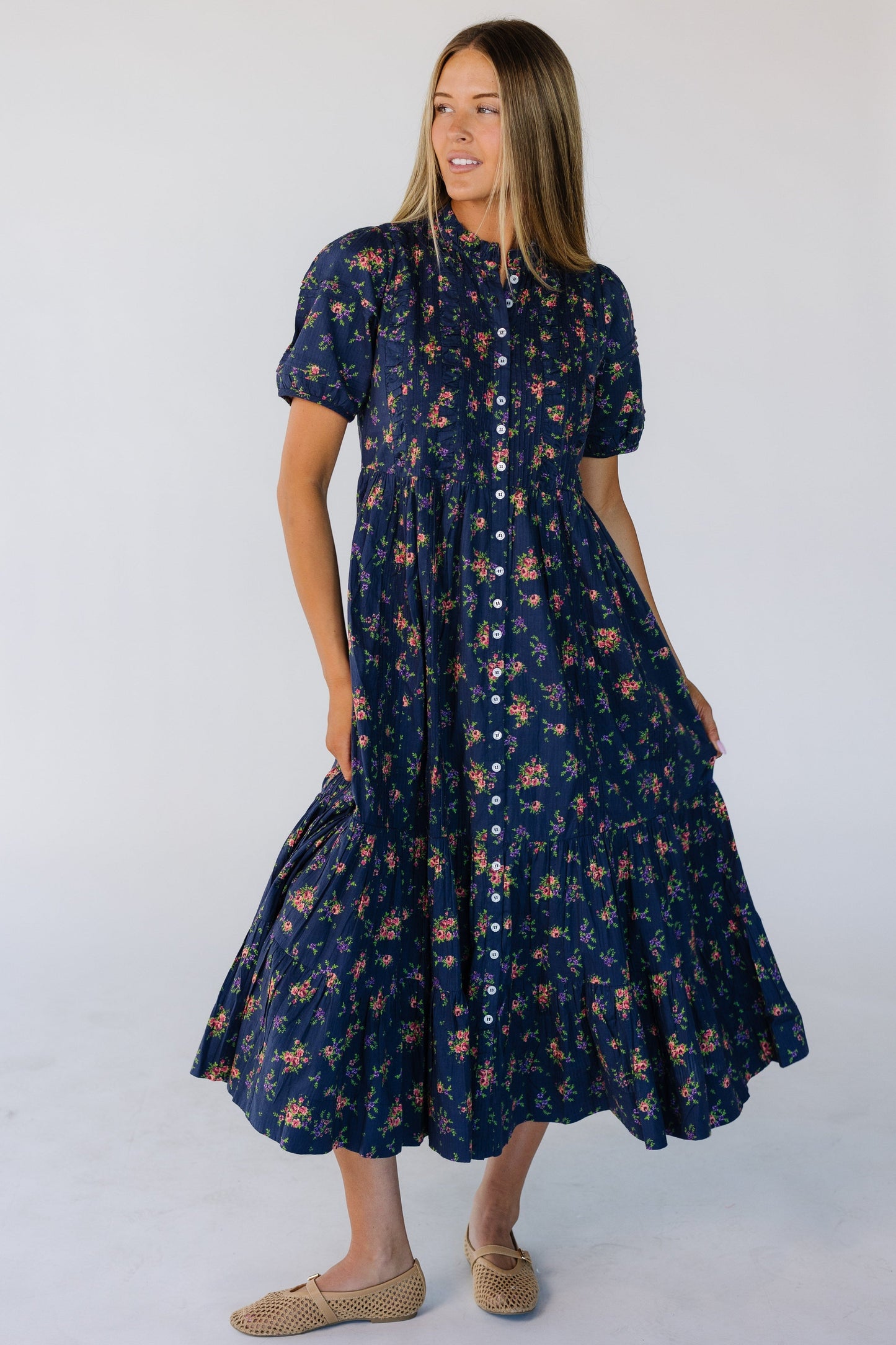 Citrus Flower Fields Spring Dress WOMEN'S DRESS Citrus Blue Print Sally Dobby XS 