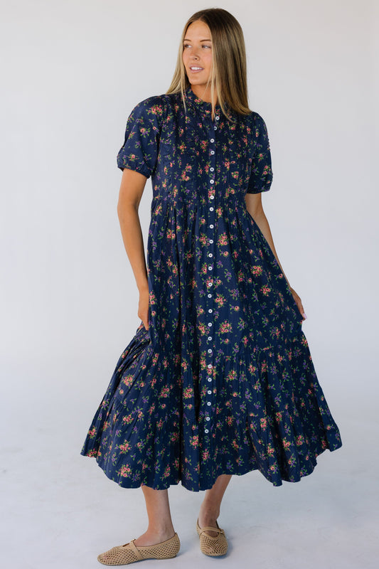 Citrus Flower Fields Spring Dress WOMEN'S DRESS Citrus Blue Print Sally Dobby XS 