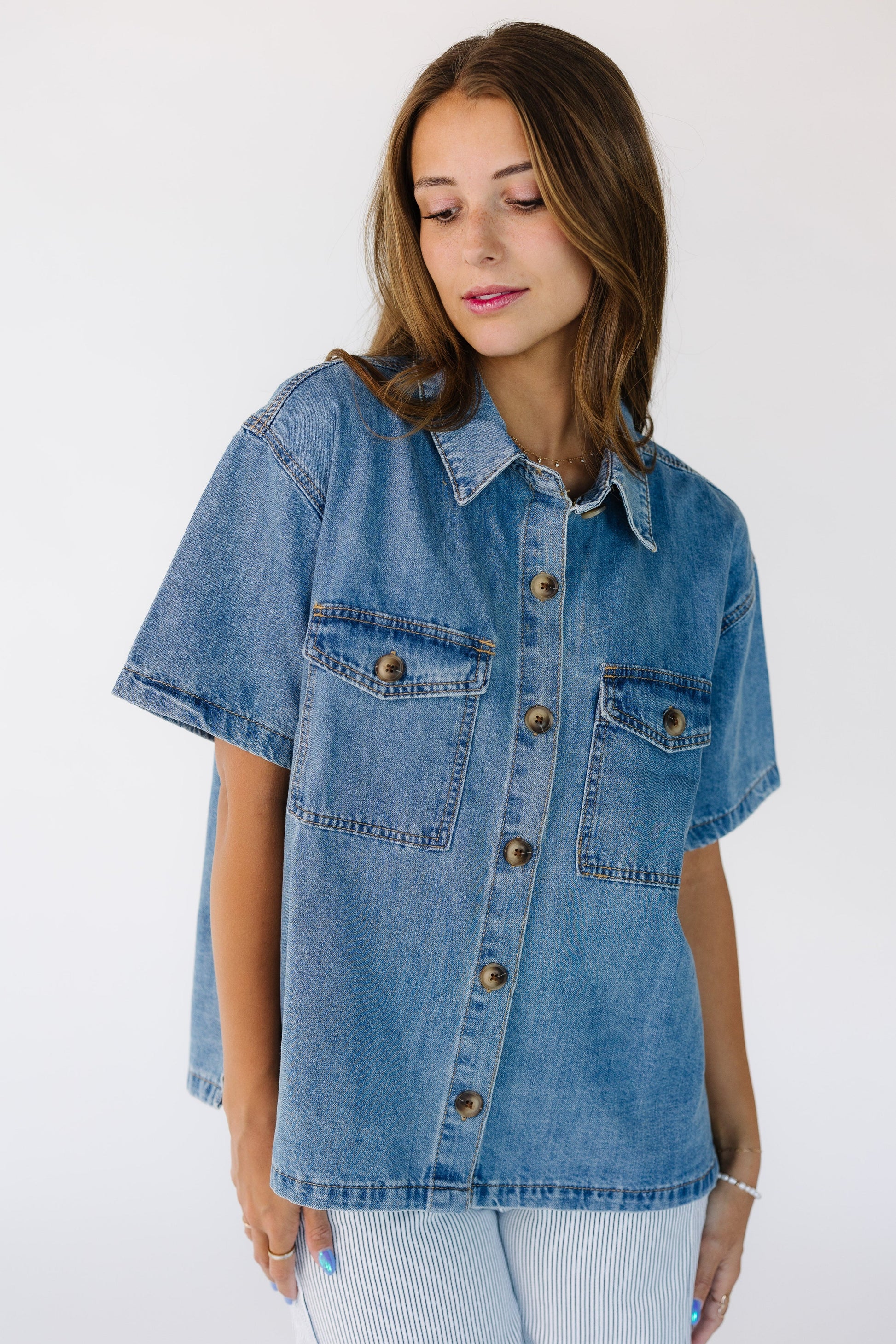 Josie Denim Blouse WOMEN'S TOP Wishlist Lt Denim S 