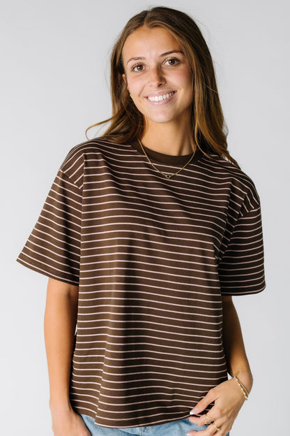Brass & Roe Sahara Stripe Top in brown stripe for women and teens