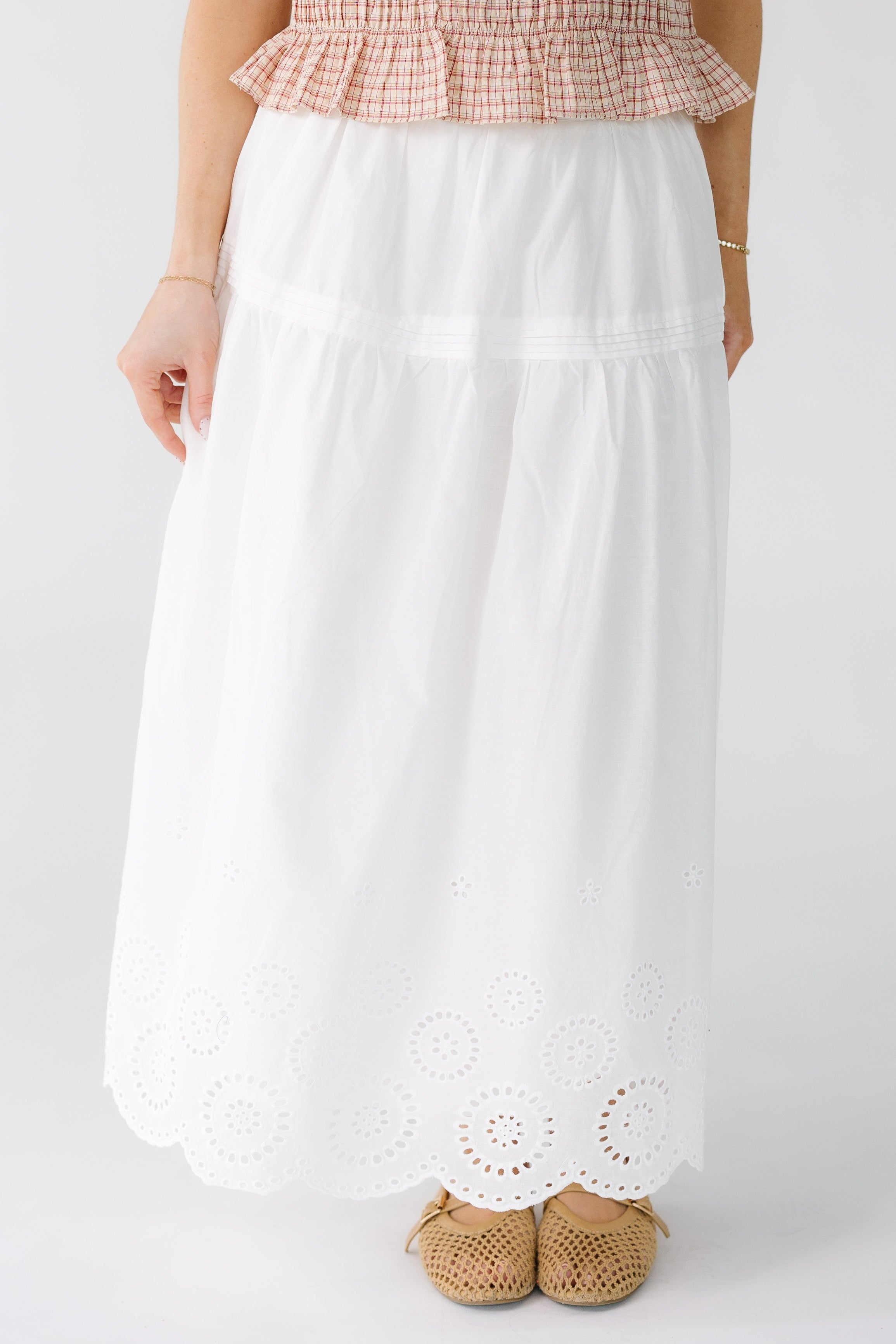 Brass & Roe Melanie Eyelet Midi Skirt – Called to Surf