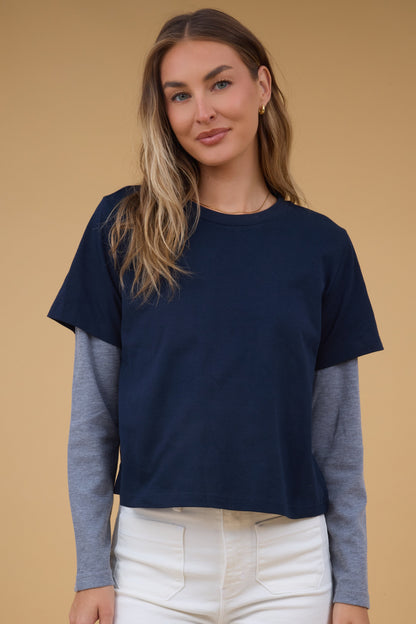 The Isla Shirt in navy & grey for women and teen girls.