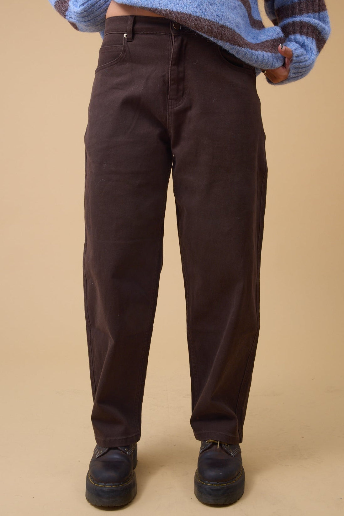Back Elastic Band Pants in brown for women and teen girls.