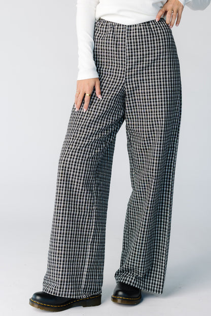 Sally Checker Seersucker Pants in a black checker-plaid for women and teens