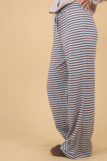 Paulina Drawstring Pants in light blue & brown stripe for women and teen girls.