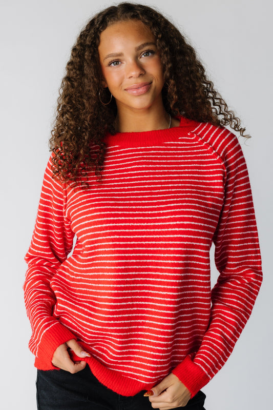 Super Cozy Striped Pullover  in red and white stripe for women and teens