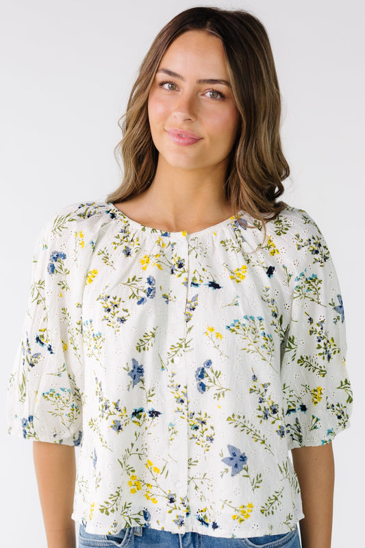 Citrus The Blooming Eyelet Top WOMEN'S TOP Citrus Ditsy Print XS 