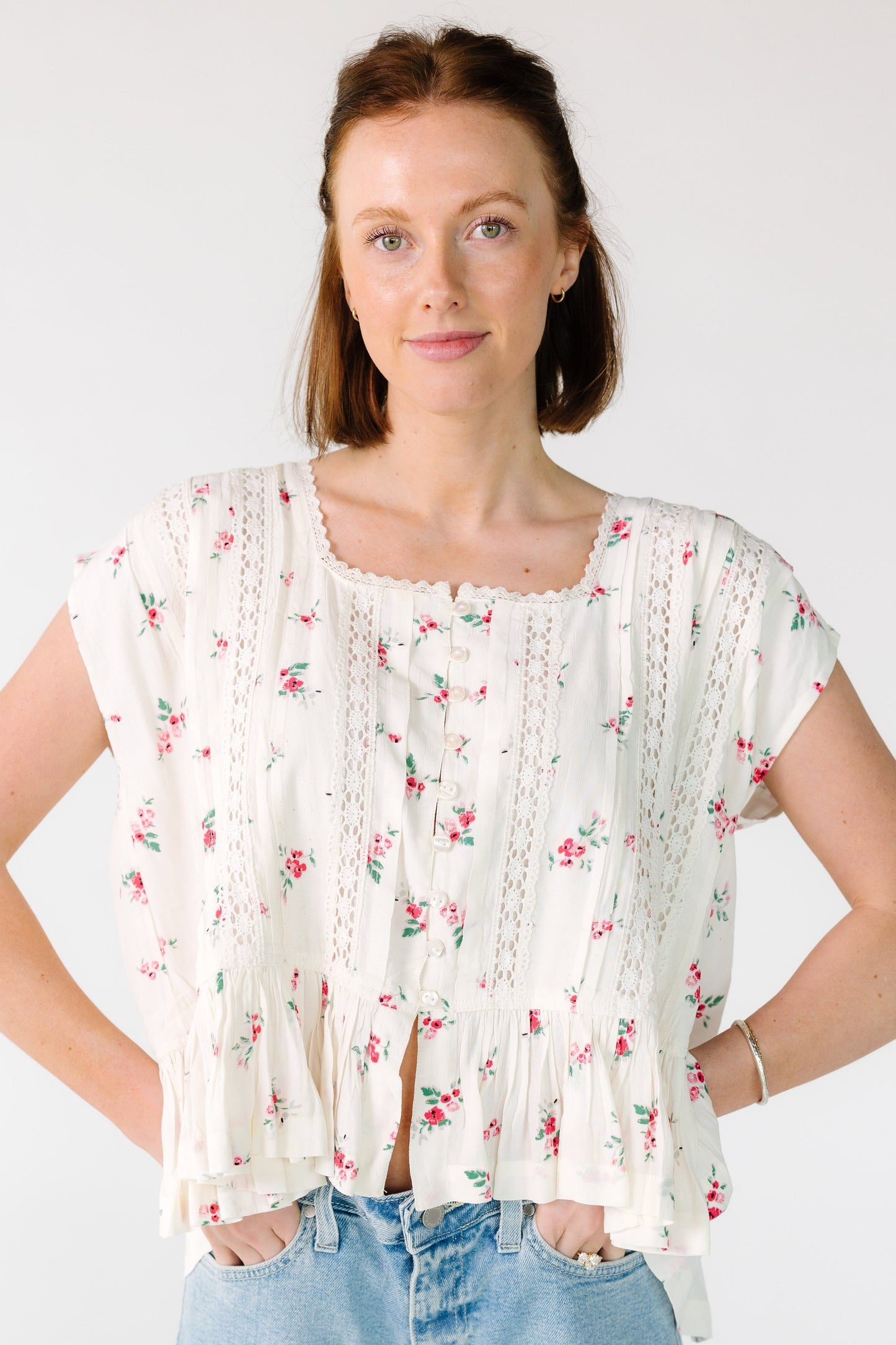Citrus Napa Top - Red floral print for women and teen girls.