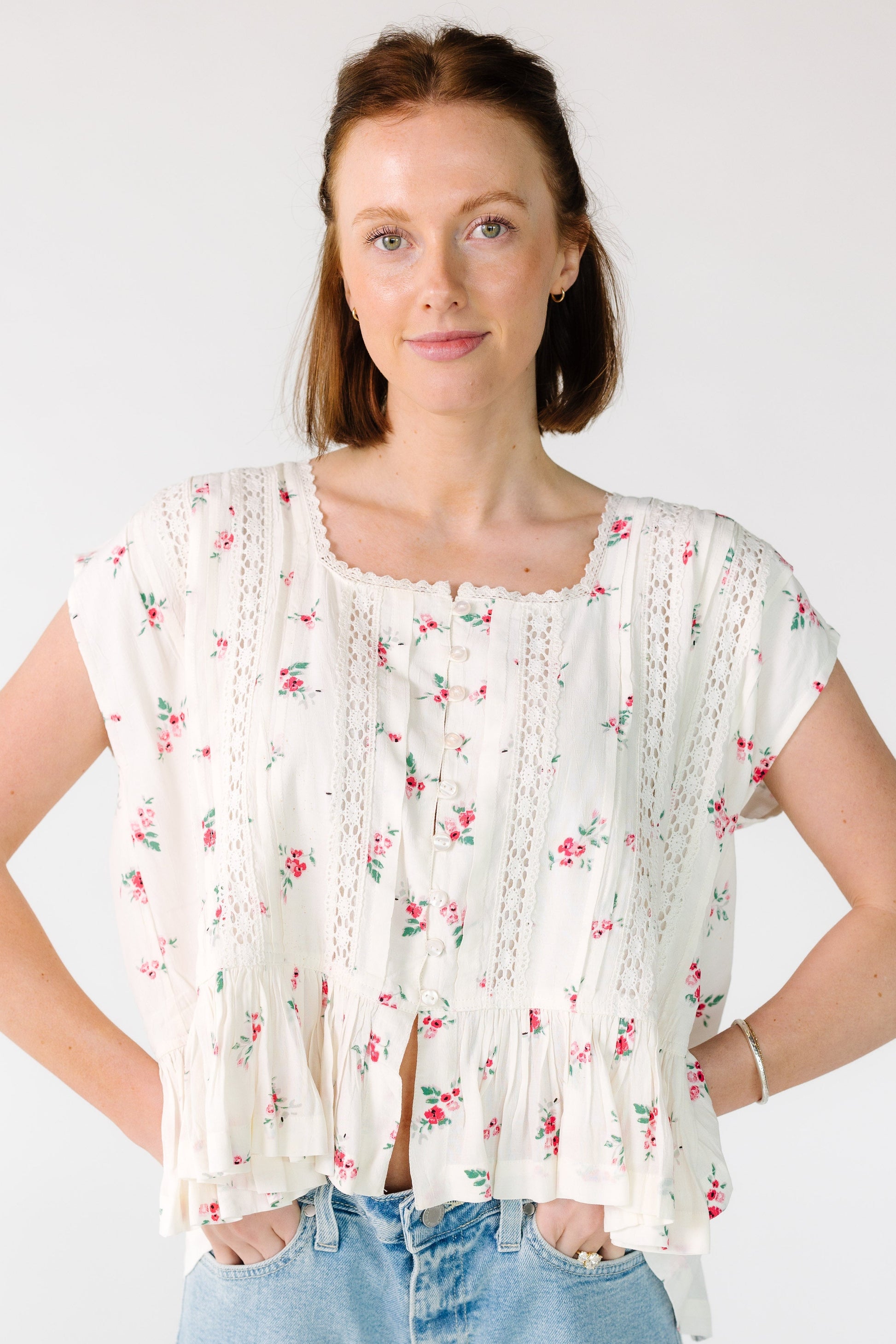Citrus Napa Top - Red floral print for women and teen girls.